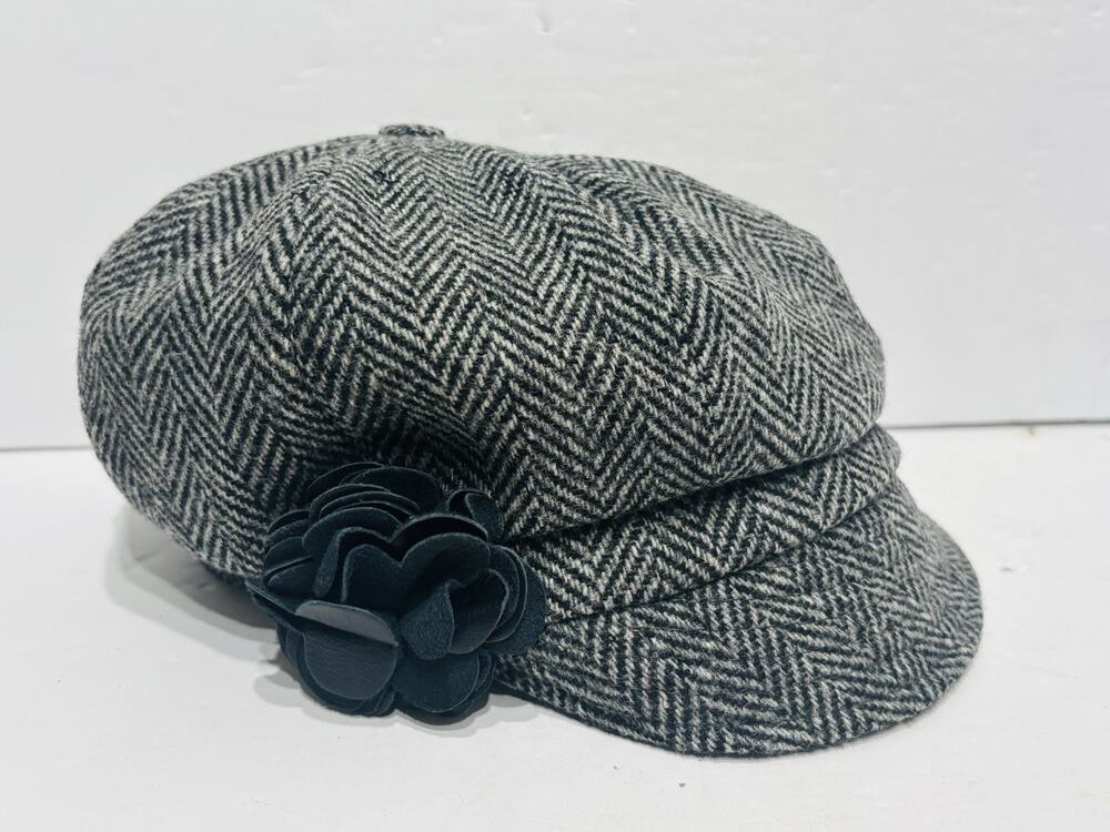 Vintage Mucros Ireland Grey Wool Hat Womens Newsboy Hat Flower